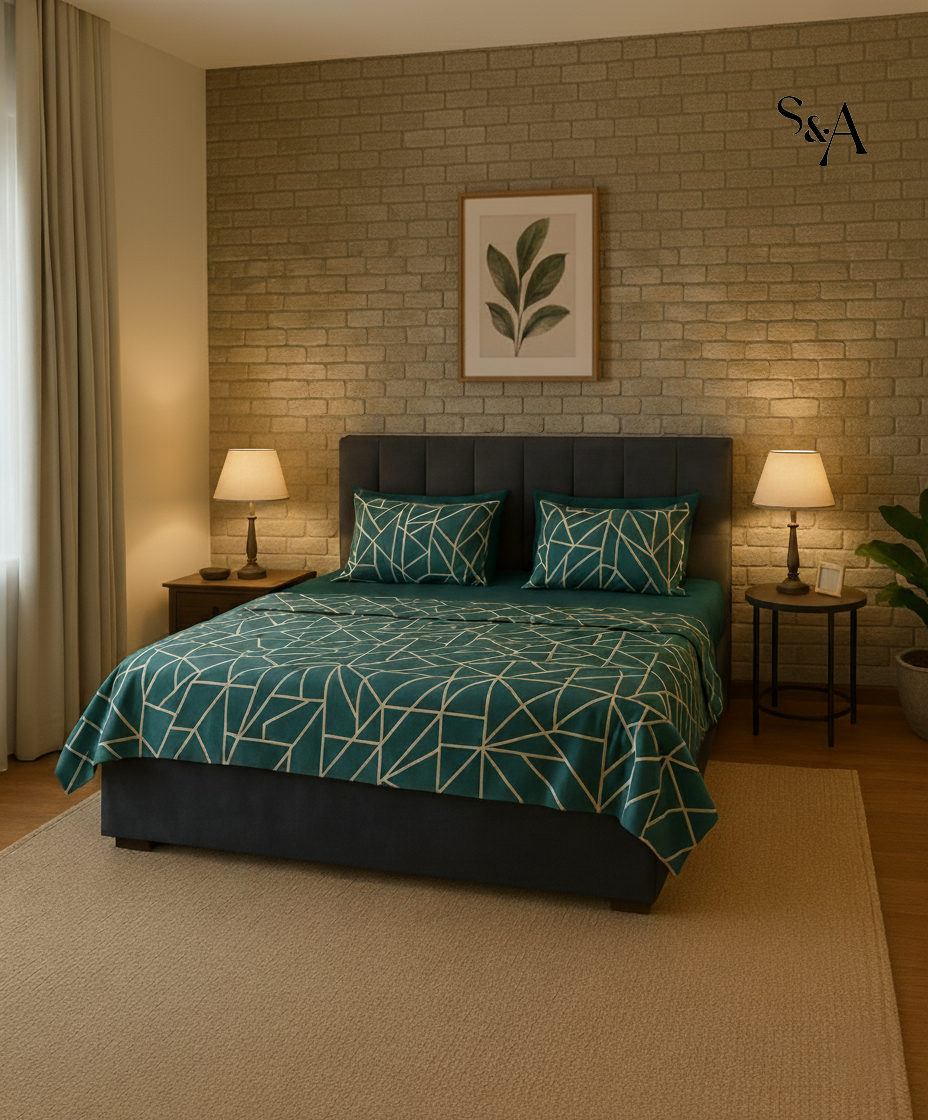 Urban Teal – Modern Geometric Duvet Cover with Fitted Sheet
