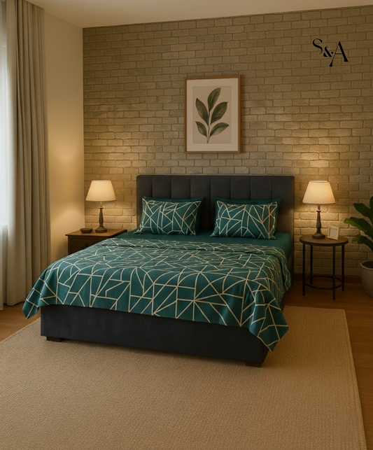 Urban Teal – Modern Geometric Duvet Cover with Fitted Sheet