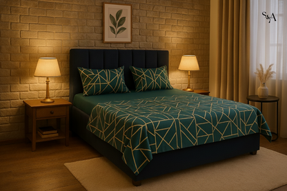 Urban Teal – Modern Geometric Duvet Cover with Fitted Sheet