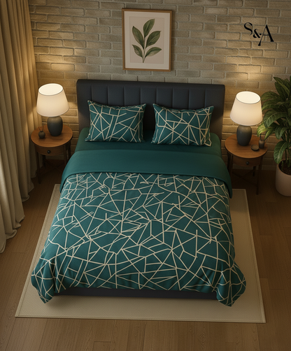 Urban Teal – Modern Geometric Duvet Cover with Fitted Sheet