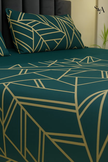 Urban Teal – Modern Geometric Duvet Cover with Fitted Sheet