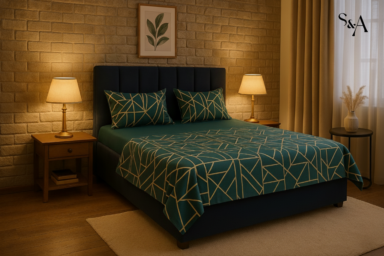 Urban Teal – Modern Geometric Duvet Cover with Fitted Sheet