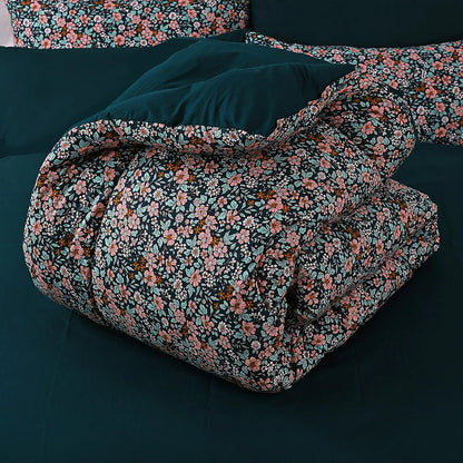 Midnight Bloom – Floral Duvet Cover with Fitted Sheet