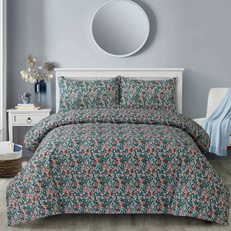 Midnight Bloom – Floral Duvet Cover with Fitted Sheet