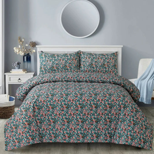Midnight Bloom – Floral Duvet Cover with Fitted Sheet